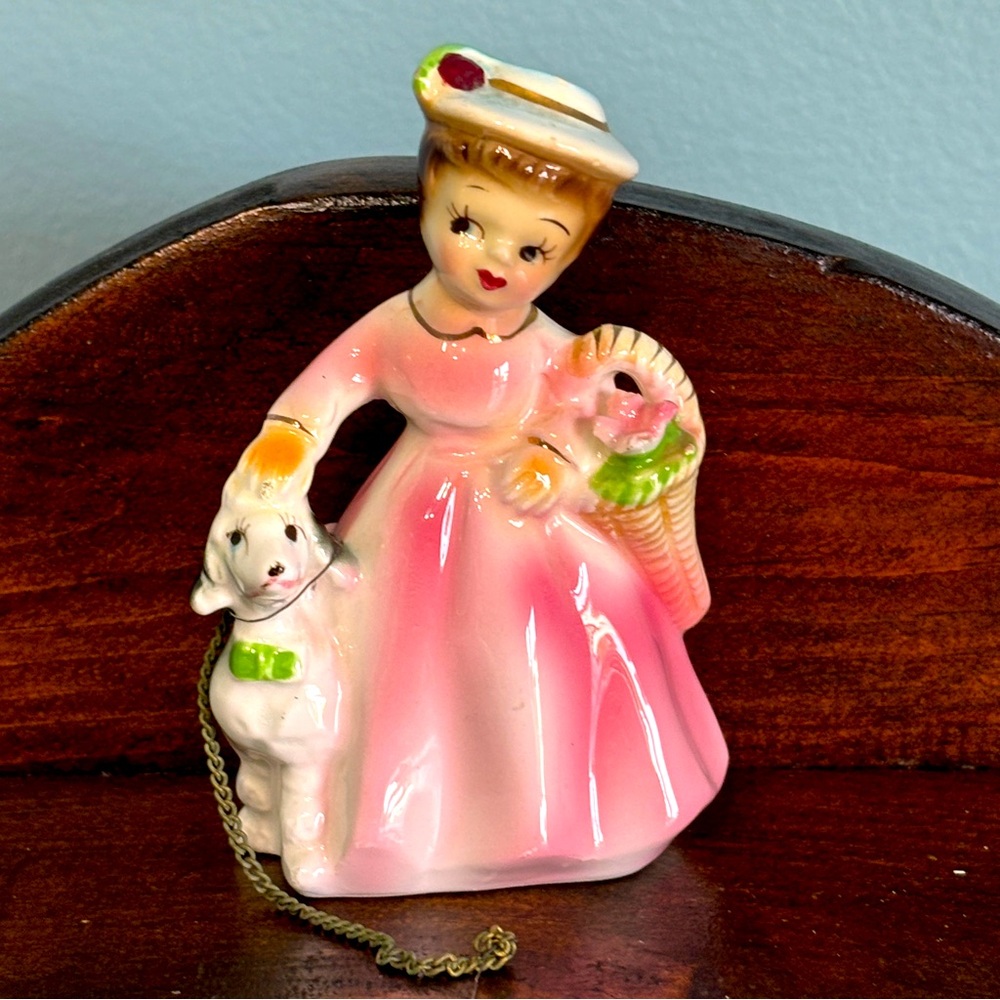 Vintage Victorian Pink Girl With Poodle Dog Figurine